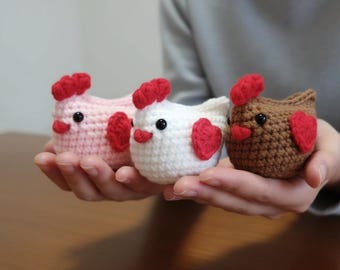 Gehaakt pluchepatroon kip | Amigurumi-kip en haan | Valentijn gehaakte kip | Leuk kippenornament