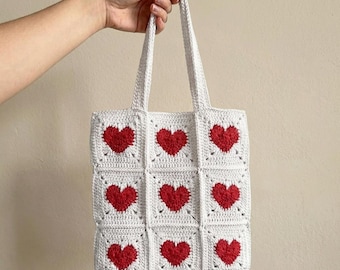 Gehaakte taspatroon pdf, oma vierkante draagtas, gehaakte schoudertas, boho hobo-tas, hartvormige draagtas, beginnersvriendelijk, direct downloaden