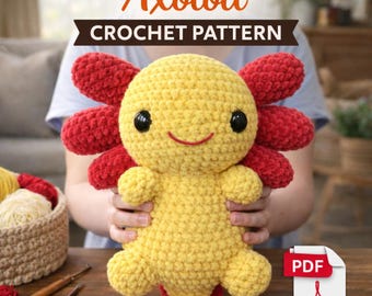Schattig axolotl-haakpatroon – amigurumi axolotl pluche pdf – eenvoudig zelf te haken speelgoed – direct te downloaden + (bonus inbegrepen)