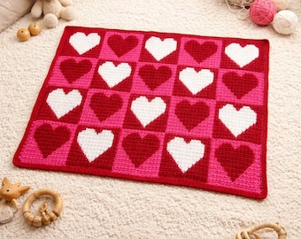 Gehaakte hartdekenpatroon pdf, gehaakte babydeken, gehaakte deken voor beginners, hartvormige babydeken