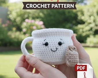 Haakpatroon schattig theekopje amigurumi – pluche koffiekopje pdf-tutorial – eenvoudige mok amigurumi – digitale download + (bonus inbegrepen)
