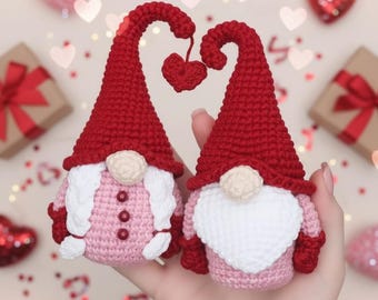 Haakpatroon valentijnskabouterpaar pdf – amigurumi hart kabouters, Valentijnsdag kabouter, gehaakte kabouters bundel