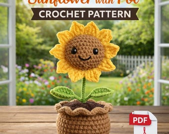 Gehaakte zonnebloem met potpatroon | Amigurumibloem | Zonnebloemcadeau | Gehaakt woondecoratie | Moederdagcadeau