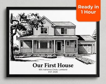 Custom House Sketch Portrait from Photo, Realtor Closing Gift, Personalized Line Art Home Drawing, Fi Home Keepsake Printable