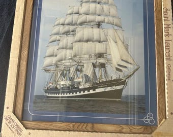Vtg 80’s  Saint Mark Laurent Galleries Framed Sailing Ship Print New.