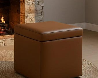 Storage Ottoman Bench Pouf with Hidden Chest: Modern Leather Storage Seat, Makeup Organizer Box, Entryway Bench