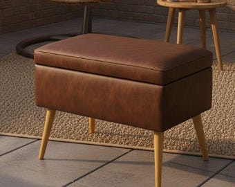 レザーベンチ　ハンドメイド ハンドメイドレザー収納ベンチ：ミッドセンチュリースタイルのトランク