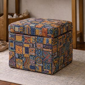 Storage Ottoman Bench, Upholstered Storage Ottoman, Fabric Storage Box, Ottoman with Storage, Entryway Bench, Living Room Ottoman, Boho Pouf