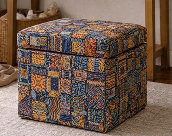 Storage Ottoman Bench, Upholstered Storage Ottoman, Fabric Storage Box, Ottoman with Storage, Entryway Bench, Living Room Ottoman, Boho Pouf