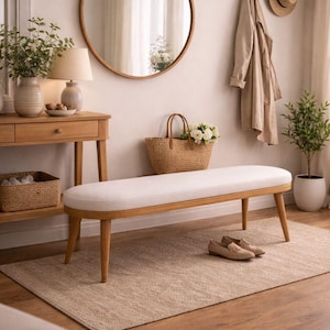 Mid Century Upholstered Bench, Entryway Bench with Solid Wood Legs, End of Bed Bench, Dining Bench Seat, Modern Hallway Bench, Piano Bench