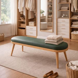 Banco oval estofado com espaço de armazenamento | Banco minimalista para hall de entrada | Banco para piano | Banco para quarto | Banco oval moderno