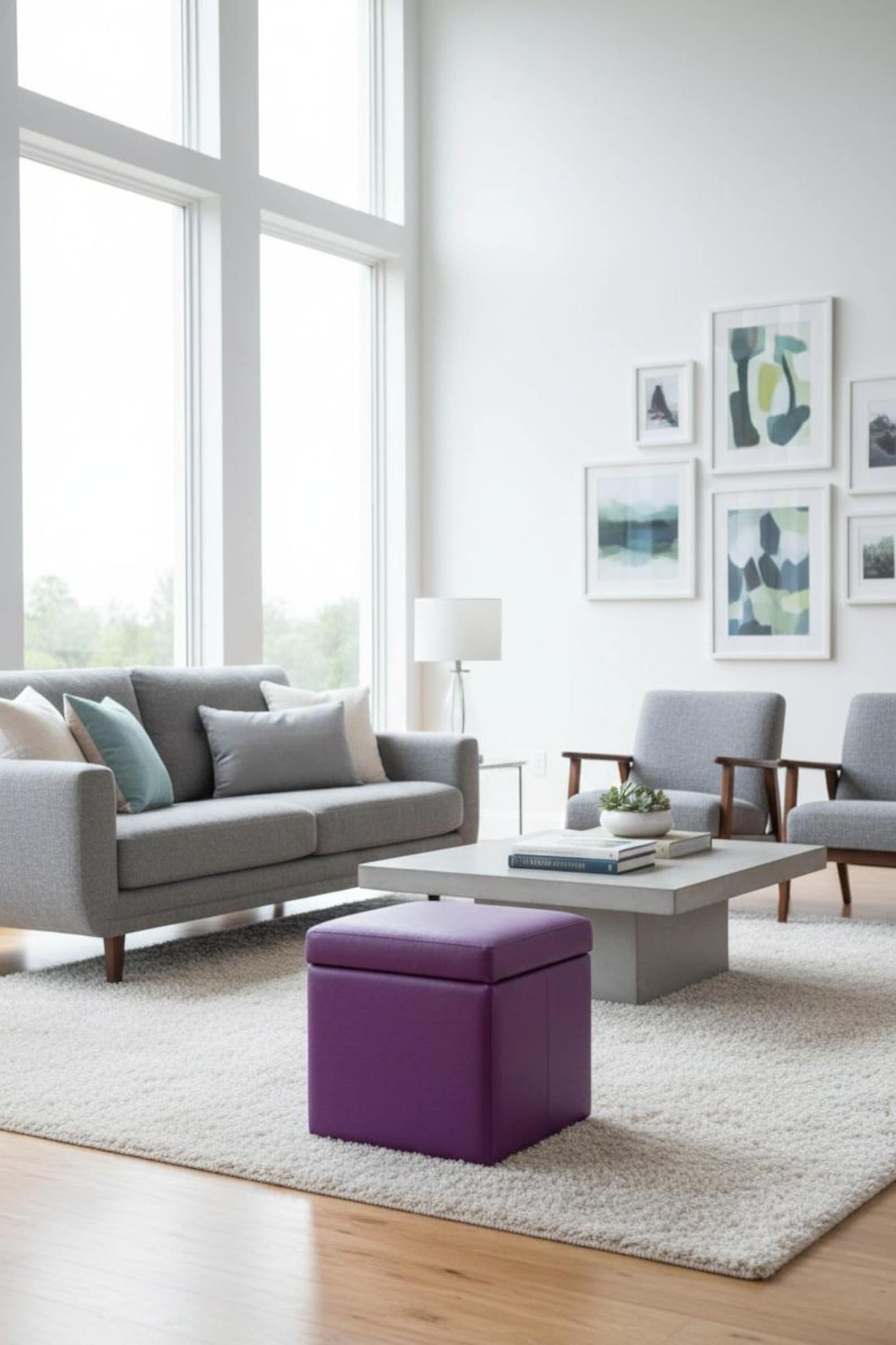 Purple home - Purple Leather Storage Bench: Vanity Ottoman Seat, Makeup Jewelry Box, Hidden Storage Trunk, Entryway Pouf