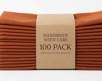 100 Pcs Rusty Orange Reusable Organic Cotton Napkin, Soft washable cloth wedding napkins set.
