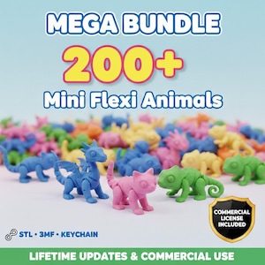 200+ Flexi Mini Tiere STL 3MF Bundle + Schlüsselanhänger, druckbare 3D-Modelle (digitaler Download)