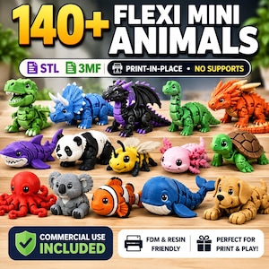 Könnte beinhalten: Eine Sammlung von über 140 beweglichen Mini-Tierfiguren, darunter ein grüner T-Rex, ein blauer Triceratops, ein schwarzer Drache, ein grüner Langhals-Dinosaurier, ein orangefarbener Drache, ein violetter Hai, ein Panda, eine Biene, ein rosa Axolotl, eine Schildkröte, ein roter Oktopus, ein Koala, ein Clownfisch, ein Wal und ein Hund.