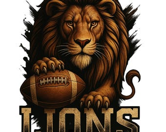 Lions Football  PNG Digital Download, Lion Clipart, Animal Illustration, Wildlife Art, Printable Download