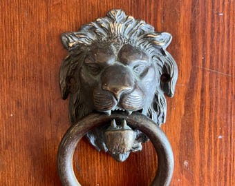 Vintage Bronze Lion Head Door Knocker, Old World Entry Decor, 15cm