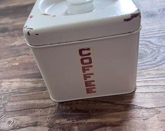 Vintage BeautyWare Coffee Canister by Wilco White Metal Kitchen Tin Farmhouse Cottage Decor