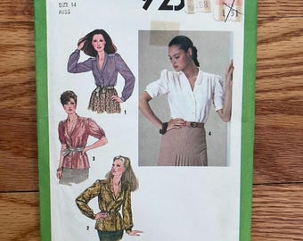 Vintage Simplicity 9235 Misses Blouse Sewing Pattern Size 14 Cut 1980s Peplum Top