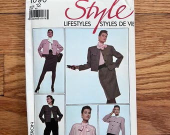 Vintage Style 1090 Sewing Pattern Size 12, 1980s Cropped Jacket Skirt Blouse (Uncut)