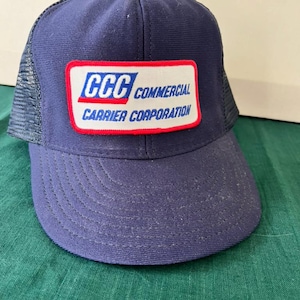 Vintage Commercial Carrier Corporation CCC Trucker Hat Mesh Snapback USA Made Navy Patch Cap