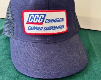 Vintage Commercial Carrier Corporation CCC Trucker Hat Mesh Snapback USA Made Navy Patch Cap