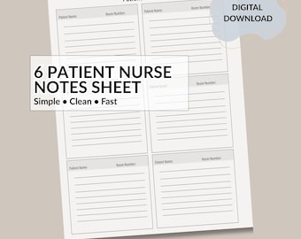 6 Hojas de notas de enfermería para pacientes / Organizador de turno mínimo (Descarga en PDF)