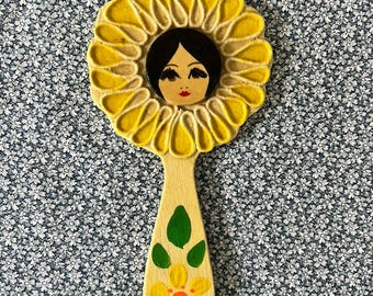 Vintage Daisy Hand Mirror | 1970s Flower Power Vanity Mirror
