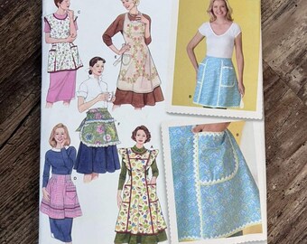 Simplicity 4282 Vintage Apron Sewing Pattern: Sizes S-L, Ruffled, Half Aprons (Uncut)