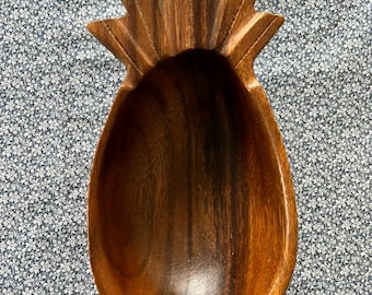 Vintage Monkeypod Wood Pineapple Bowl | Hand Carved Tropical Catchall Dish