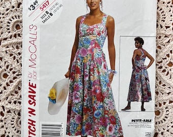Vintage UNCUT McCall's 5417 Sewing Pattern | 1990s Summer Sundress | Floral Maxi Cottagecore Dress