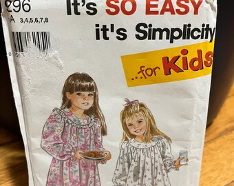 Vintage Simplicity 9296 Sewing Pattern Girls Nightgown Pajamas Sizes 3-8 Cut Complete