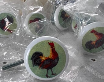 Juego de 6 pomos para armarios con forma de gallo vintage, tiradores de cerámica estilo casa de campo, pomos para armarios de estilo cottagecore.