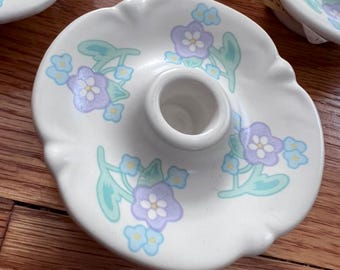 Vintage Lavender Cottagecor Flower Ceramic Taper Candle Holders Set of 4 | Made in Korea