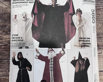 Patrón de costura vintage McCall's 5665 para disfraz de Halloween, para adultos y niños, sin cortar.