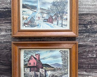 Juego de 2 láminas enmarcadas vintage de John Rogers / Arte de pared estilo granja americana