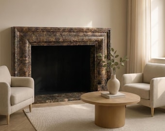 Hand-Carved Dark Emperador Brown Marble Fireplace Mantel Natural Stone, Fireplace Surround