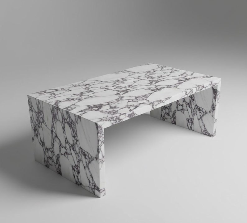 Calacatta Viola Marble Coffee Table – Italian Waterfall Plinth Furniture image 2