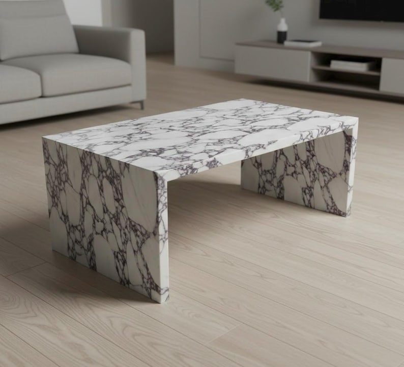 Calacatta Viola Marble Coffee Table – Italian Waterfall Plinth Furniture image 1