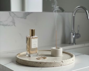 Travertine Tray – Round Jewelry Organizer, Quiet Luxury Home Decor