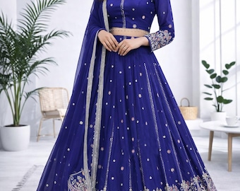 Royal Blue Embroidered Lehenga Choli with Dupatta – Indian Wedding & Festive Wear