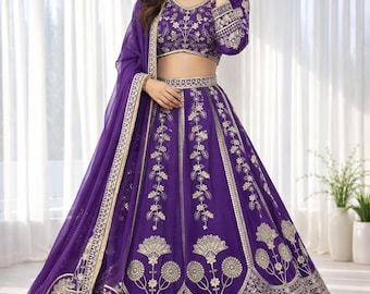Purple Embroidered Lehenga Choli Set | Designer Bridal Wedding Party Wear Indian Ethnic