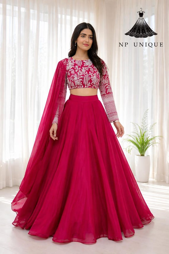Hot Pink Silk Lehenga Choli | Heavy Embroidery, Sequins Dori Work, Indian Wedding Outfit