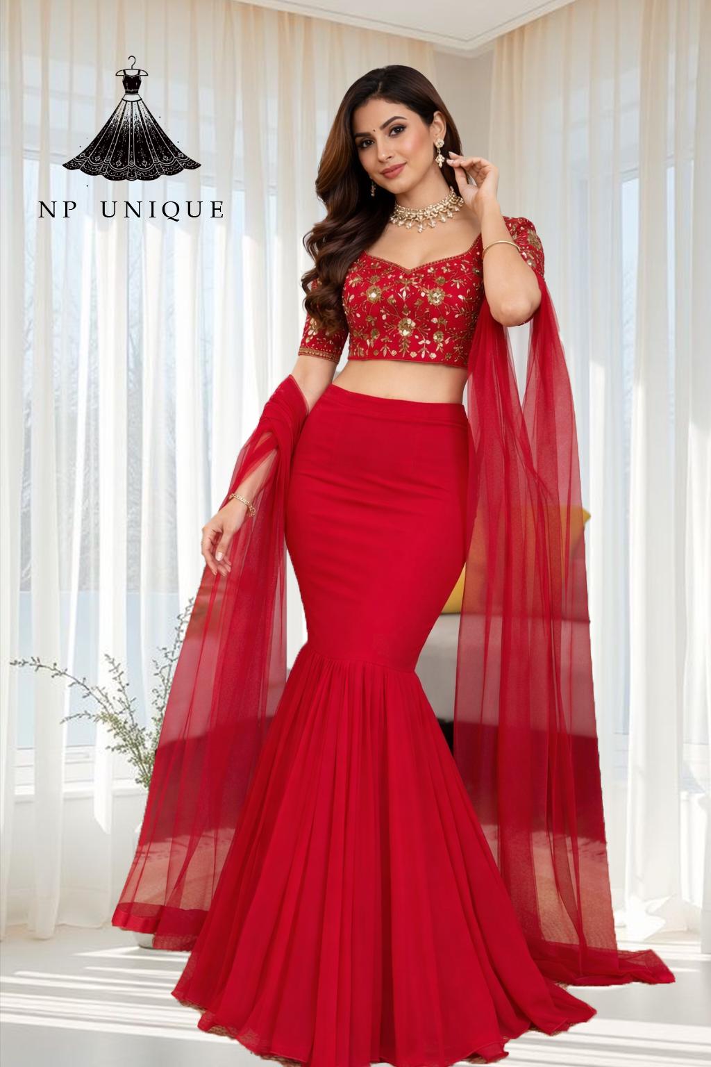 chinese dress ladies Mermaid Style Gown Wedding Dress for Indian Bridal Wear – Nameera by Farooq main image 1
