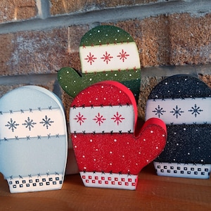 Mitten  wood mitten tier tray decor Winter decor snowflakes shelf sitter decor