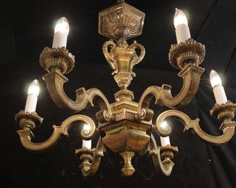 bronze french solid bronze heavy chandelier 30 Lb french  1920s ART DECO
