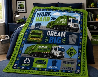 Coperta a forma di camion della spazzatura per ragazzi / Coperta con camion della spazzatura per bambini / Regalo a tema camion della raccolta differenziata per ragazzi / Decorazione con camion verde