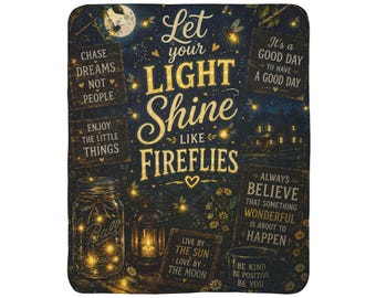 Manta de lã com frase inspiradora: "Deixe sua luz brilhar como vaga-lumes"