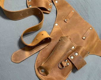 Handcrafted Leather Garden Tool Belt, Florist Organizer Pouch, Farm Waist Bag