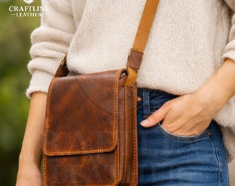 Personalized Leather Crossbody Bag, Small Shoulder Purse, Black Leather Chest Bag for Men - Tactical Crossbody Bag Sling